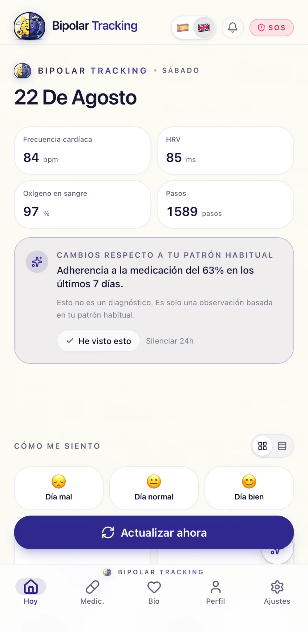 Bipolar Tracking — Seguimiento personal continuo y análisis de patrones. Datos protegidos y acceso gobernado.